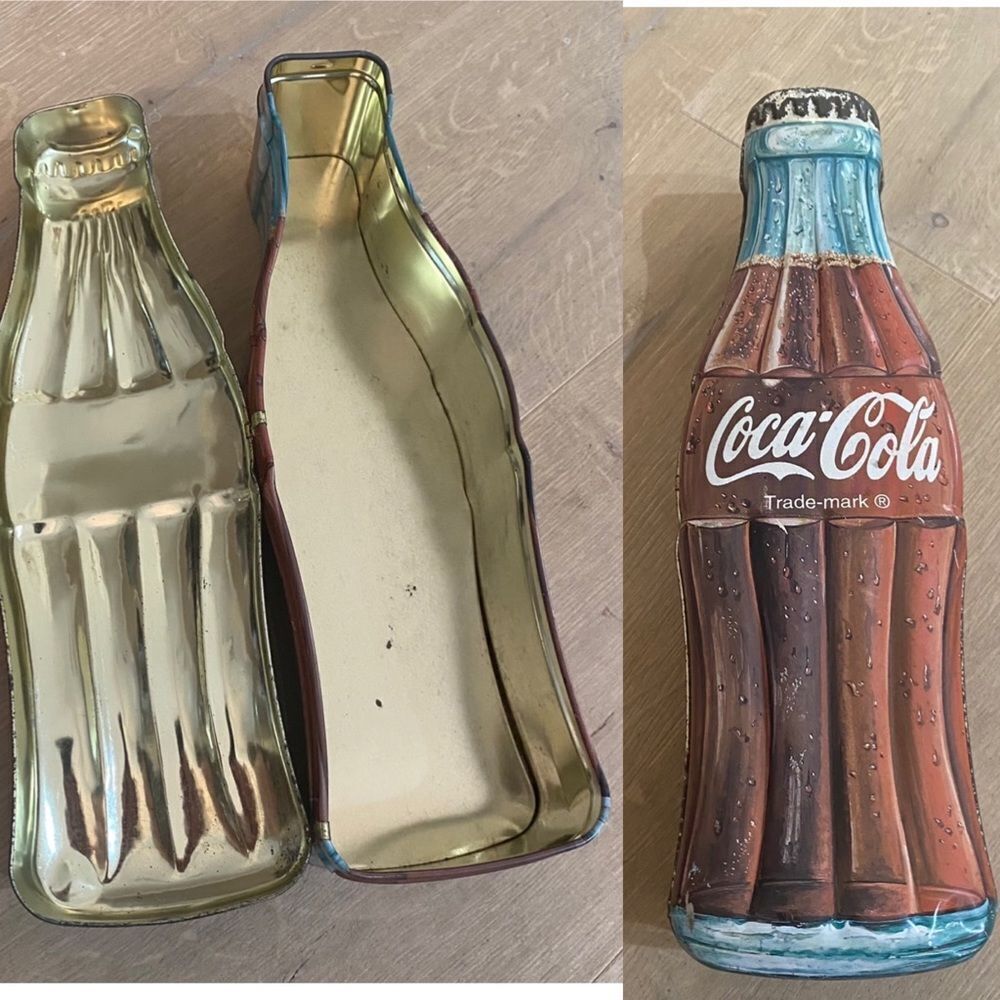 Vintage 1997 Coca Cola trademark tin hinged metal lid collectible bottle tin